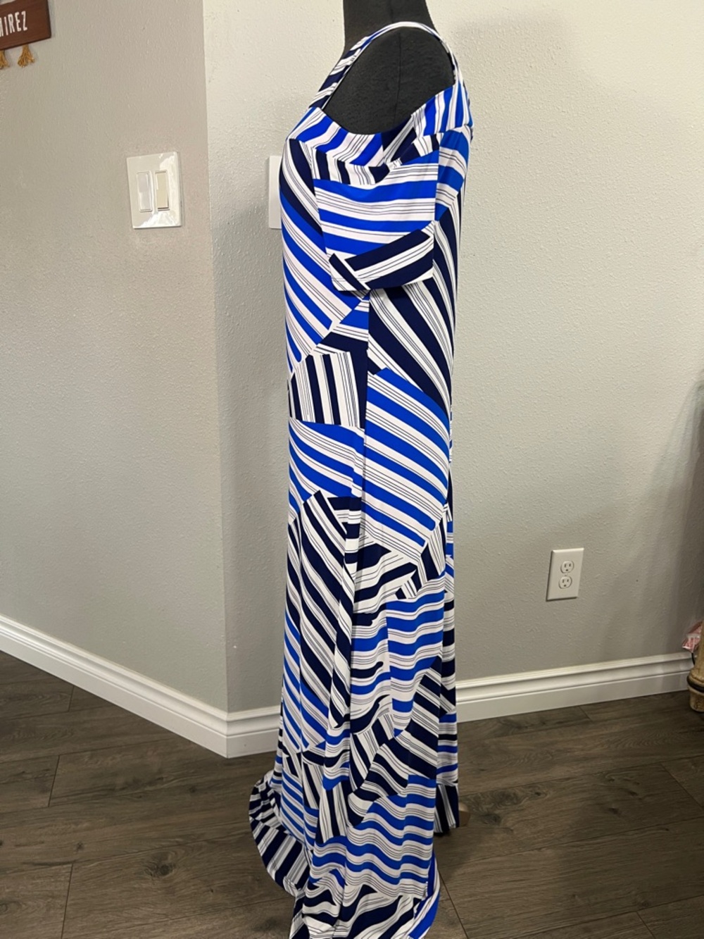 Nine West Blue, Navy and White Striped Cold-Shoulder Maxi Dress - Picture 2 of 4